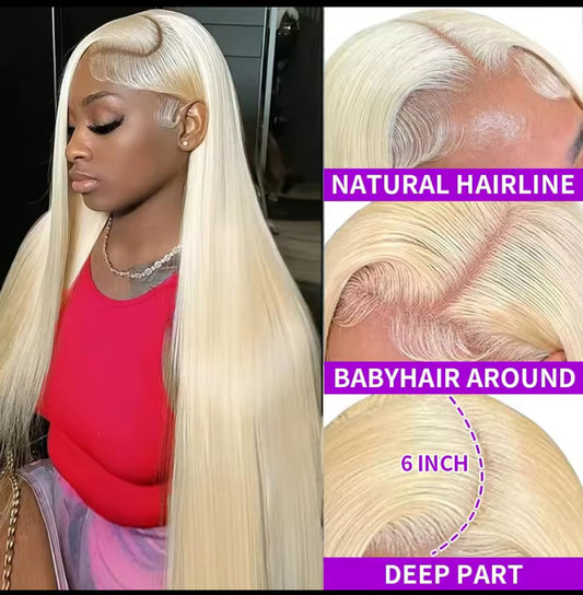 613 Blonde Straight Human Hair Lace Front Wig