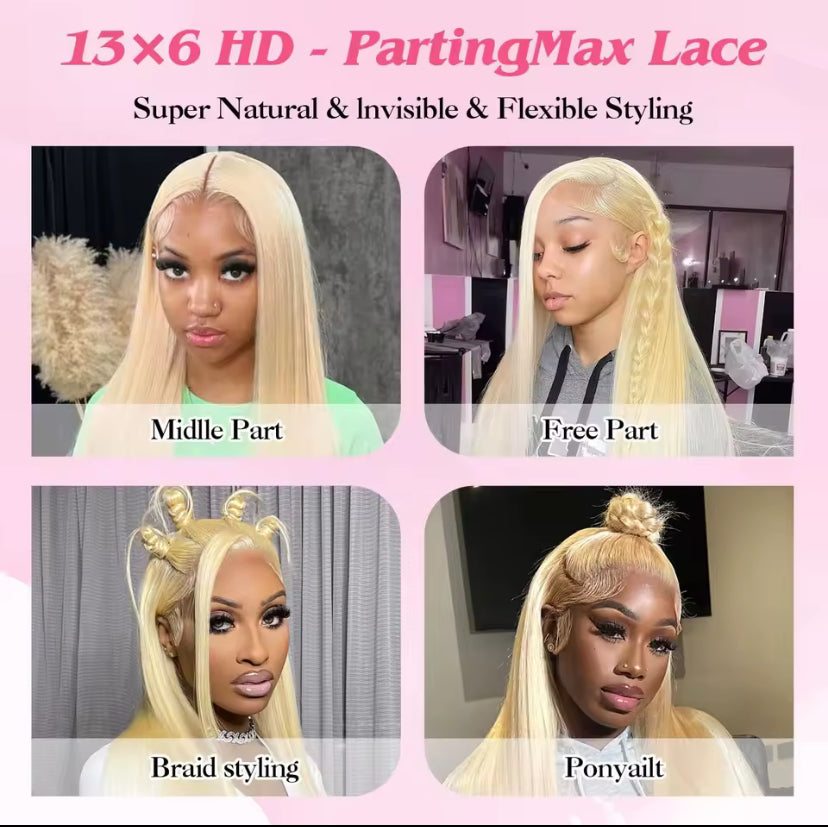 613 Blonde Straight Human Hair Lace Front Wig