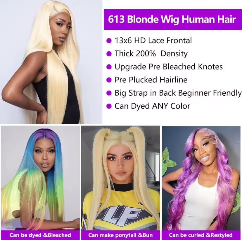 613 Blonde Straight Human Hair Lace Front Wig