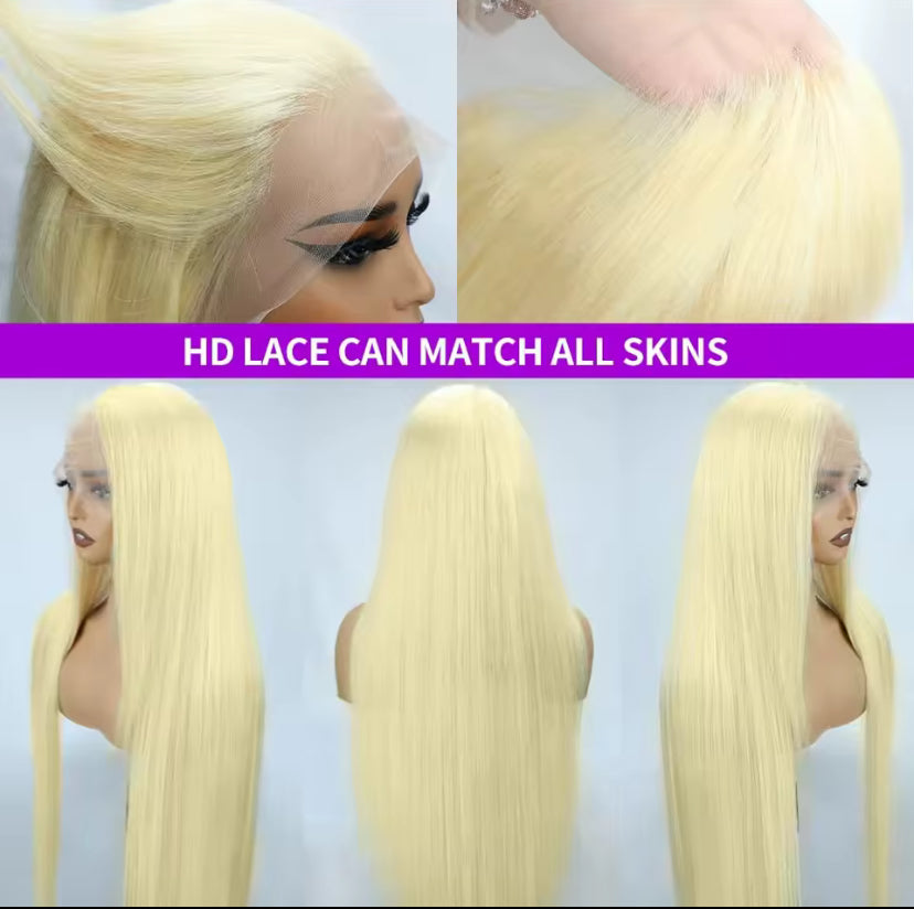 613 Blonde Straight Human Hair Lace Front Wig